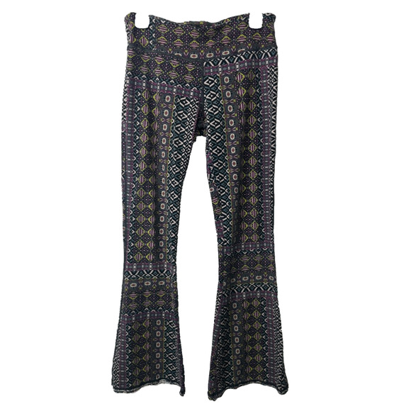 Prana Pants Women M Geometric Flare Yoga Hemp Organic Cotton Pull On Boho C4 - Picture 1 of 8